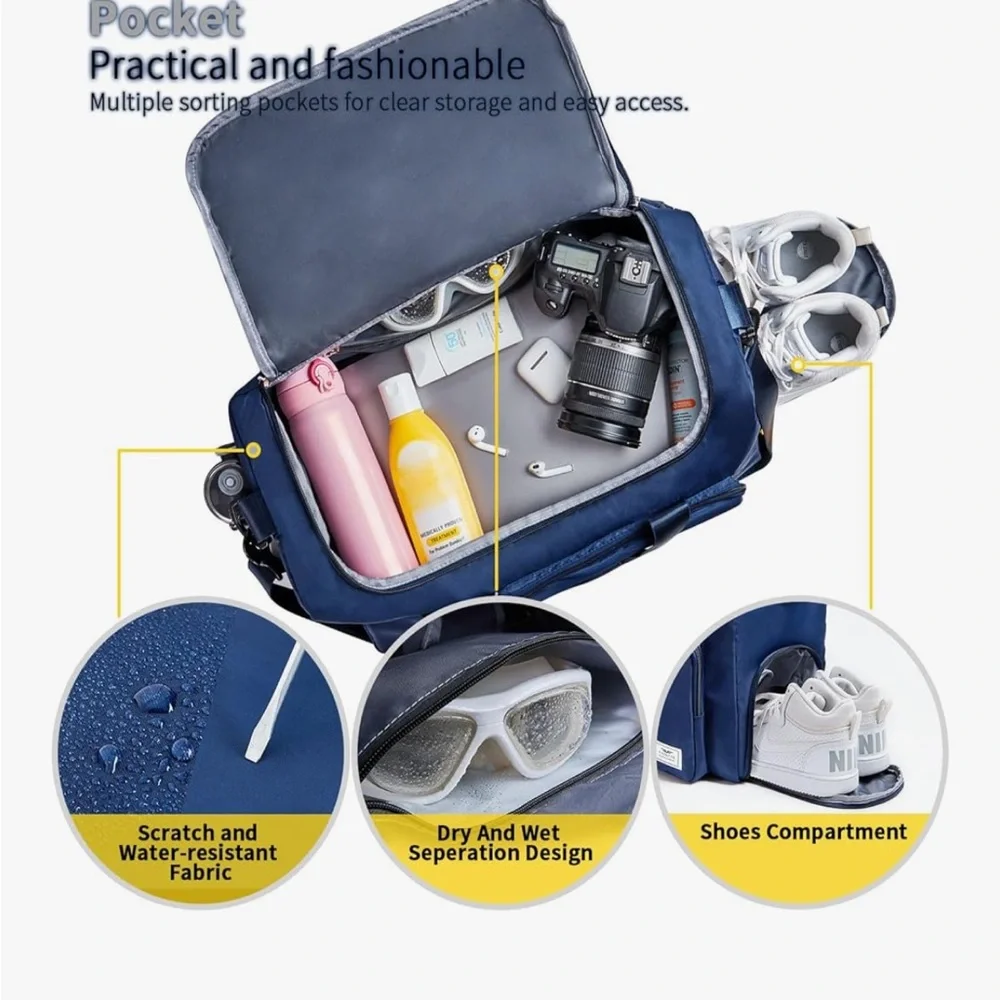 Navy Duffle Bag with multiple pockets